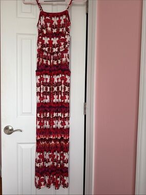 Cynthia Rowley Red, White & Pink Patterned Maxi Dress